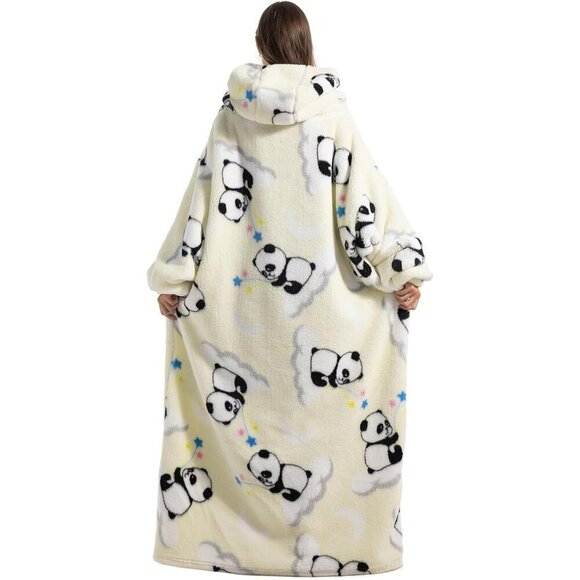 ⭐Sweat White Panda Warm Giant Hoodie Thick Flannel Blanket with Sleeve - Picture 3 of 6